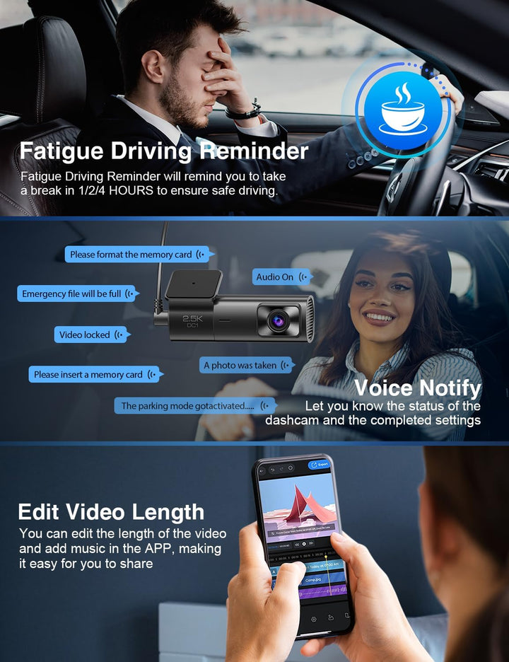 Sarmert 2.5K Front Dash Cam Built-in WiFi,Dash Camera for Car