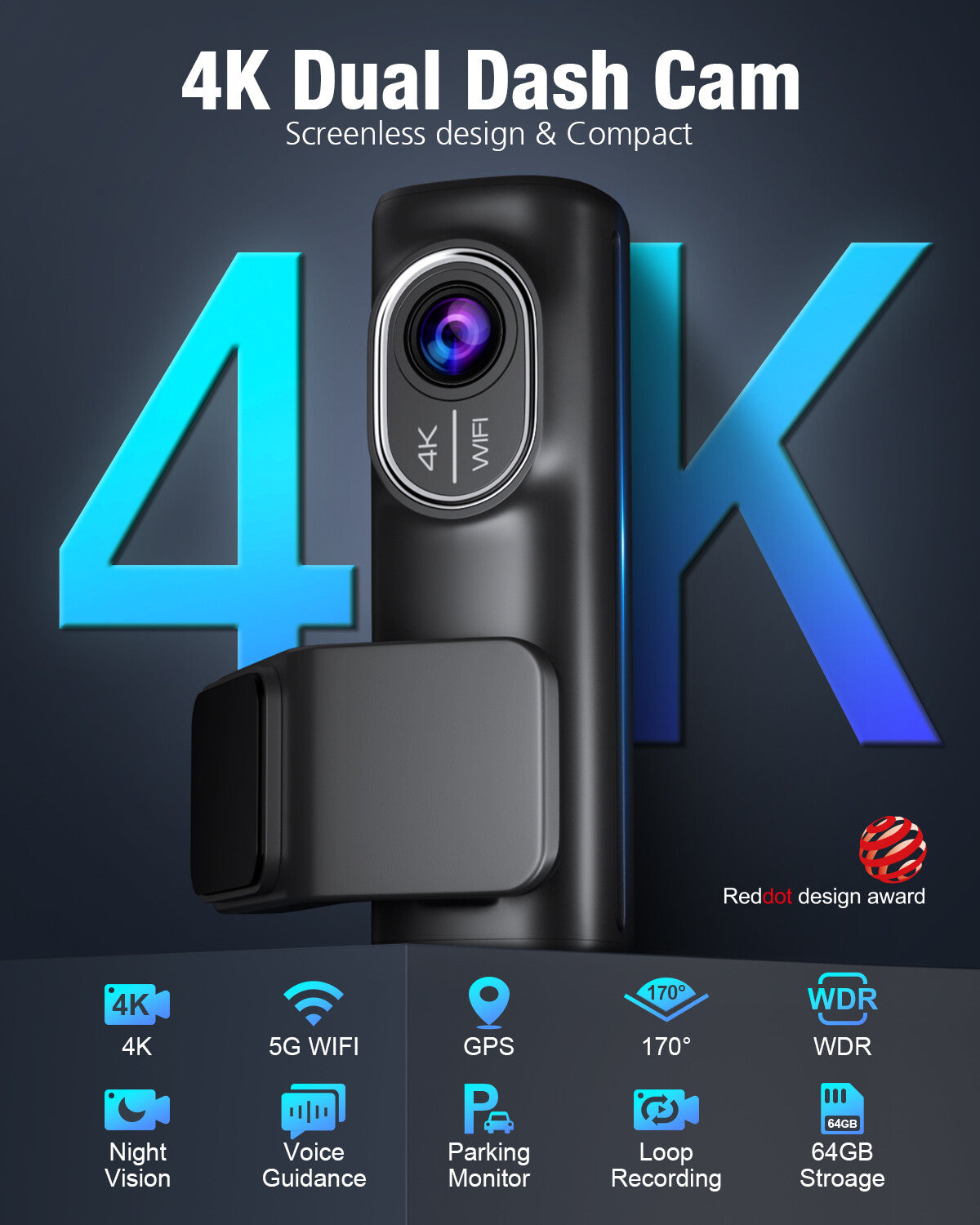 Dual Dash Cam | 4K Front & 1080P Rear – Ombarcam