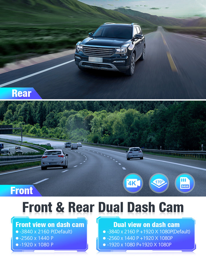 OMBAR Dash Cam Front and Rear