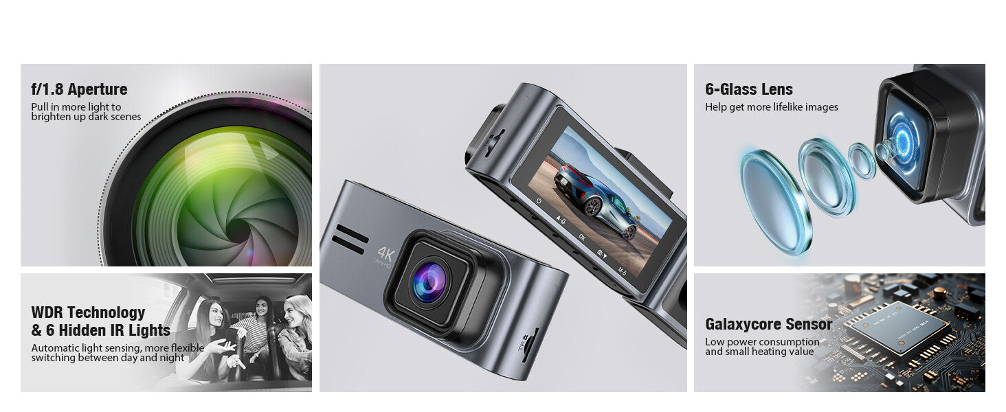 OMBAR M570 Dash Cam Front and Inside 4K/2K/1080P+1080P