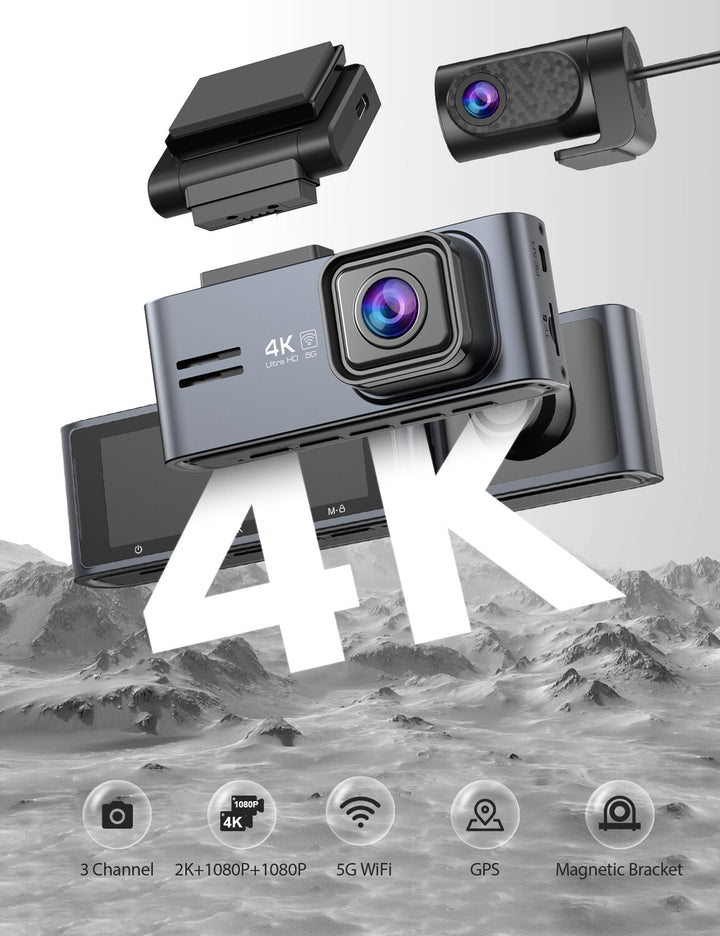 OMBAR 3 Channel Dash Cam Front and Rear Inside