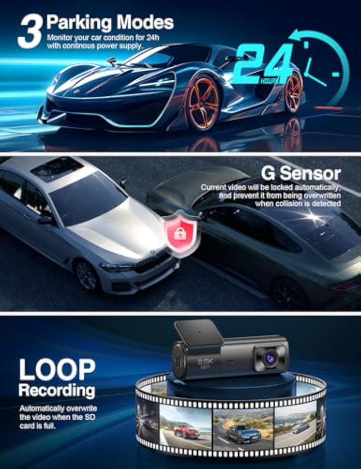 Sarmert 2.5K Front Dash Cam Built-in WiFi,Dash Camera for Car