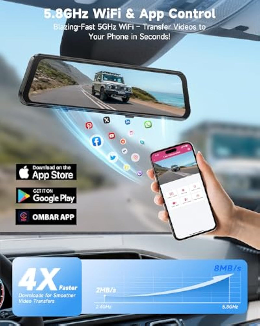 OMBAR N1 4K+2.5K Rear View Mirror Camera